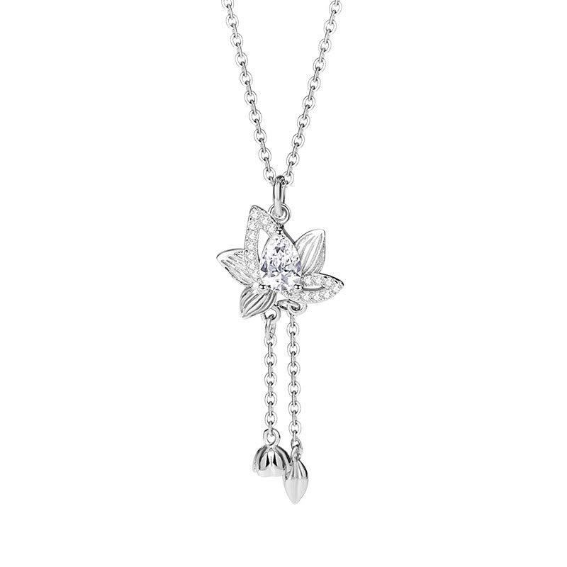 Mythstone 925 Sterling Silver Lotus Zircon Enlightenment Necklace Pendant