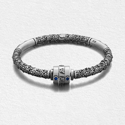 Mythstone 990 Sterling Silver Tibetan Auspicious Clouds Om Mani Padme Hum Engraved Creativity Bracelet Bangle