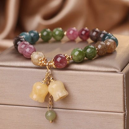 MythStone Natural Colorful Tourmaline Flower Bead Love Bracelet