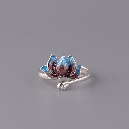 Mythstone 925 Sterling Silver Lotus Flower New Beginning Adjustable Ring