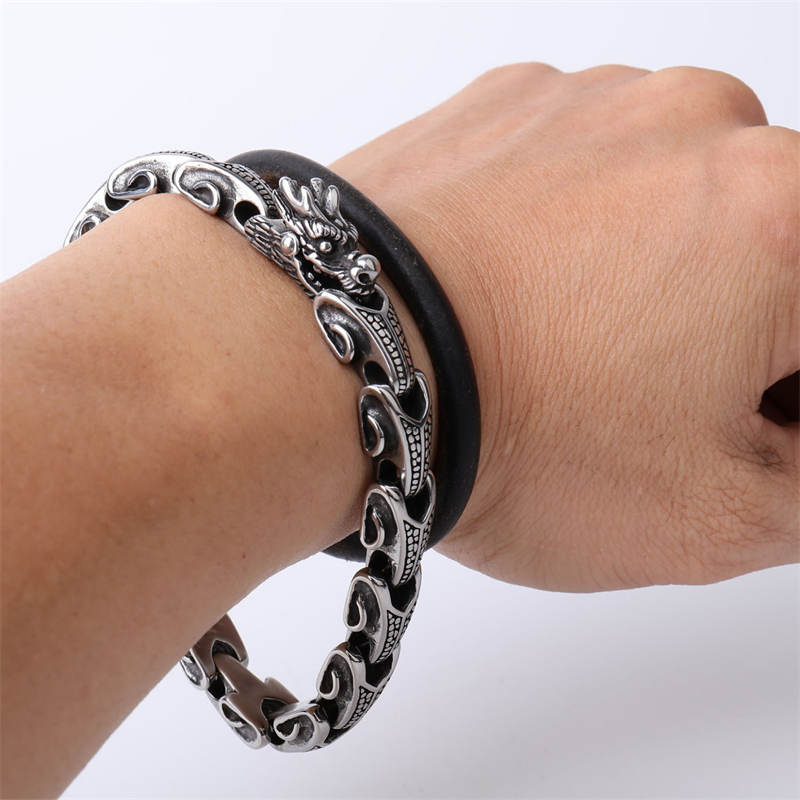 Mythstone Dragon Titanium Steel Luck Bracelet Bangle