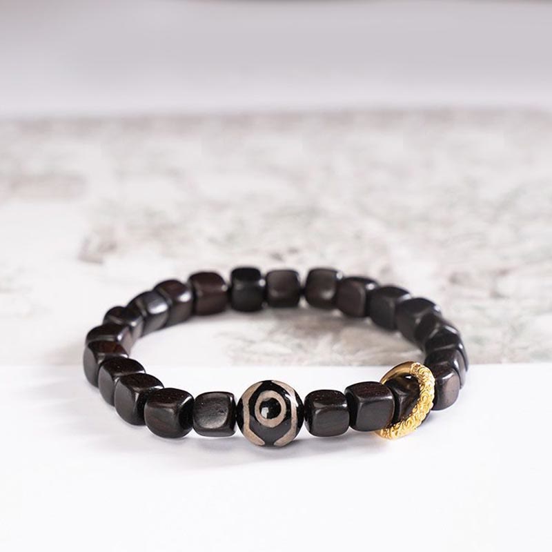 Mythstone Tibetan Ebony Wood Dzi Bead Balance Calm Bracelet