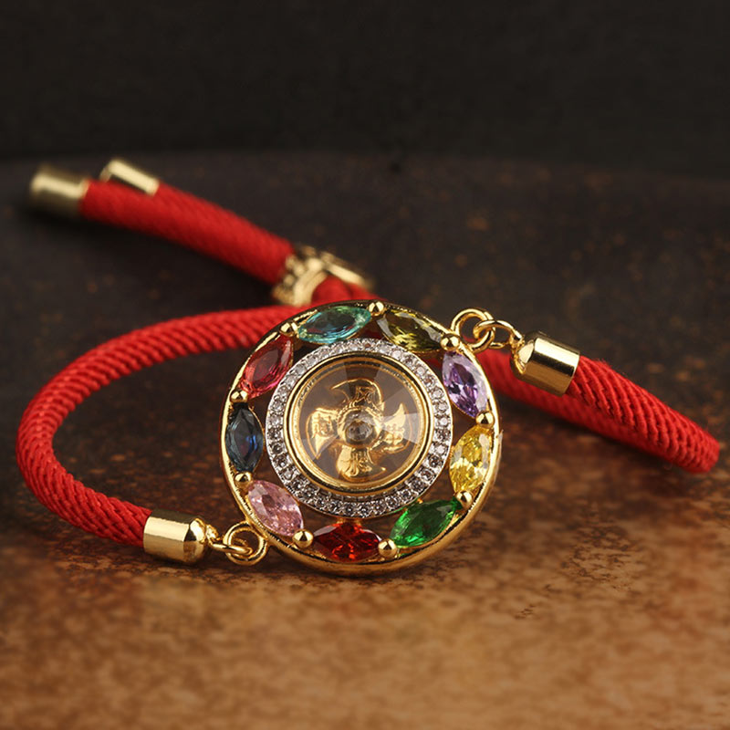 MythStone Colorful Zircon Copper Wealth Luck Rotation Bracelet Necklace Pendant