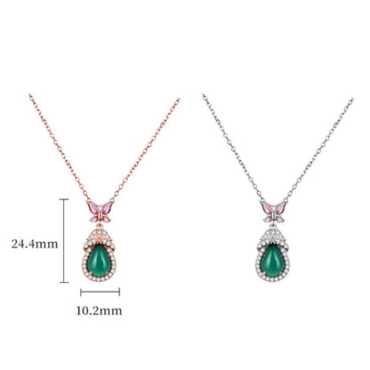 Mythstone 925 Sterling Silver Green Chalcedony Butterfly Zircon Courage Necklace Pendant