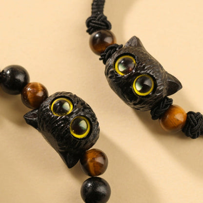 Mythstone Cute Ebony Wood Cat Head Pattern Peace Bracelet