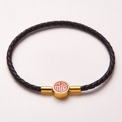 Mythstone Fu Character Blessing Fortune Leather Buckle Bracelet