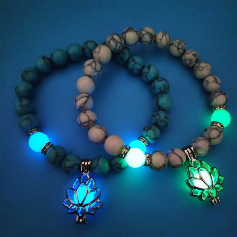 MythStone Tibetan Turquoise Glowstone Luminous Bead Lotus Protection Bracelet