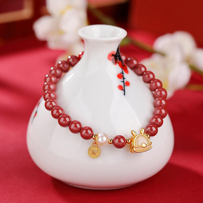 Mythstone 925 Sterling Silver Year of the Dragon Natural Cinnabar Hetian White Jade Copper Coin Blessing Bracelet