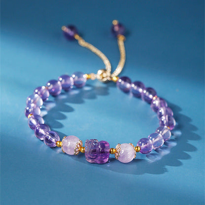 Mythstone Aquamarine Strawberry Quartz Amethyst Moonstone PiXiu Healing Bracelet