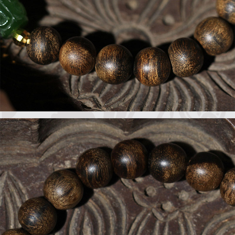 Mythstone 999 Gold Brunei Agarwood Cyan Jade Lotus Flower Peace Strength Bracelet