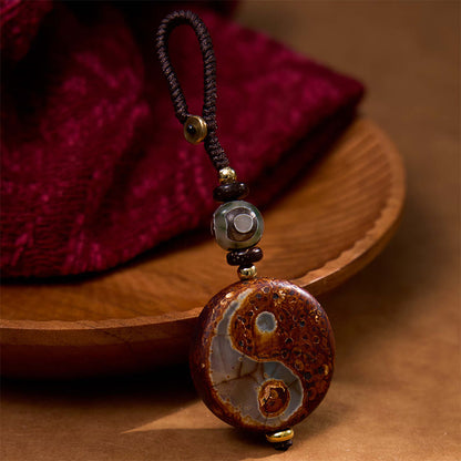 Mythstone Natural Agate Yin Yang Dzi Bead Balance Keychain