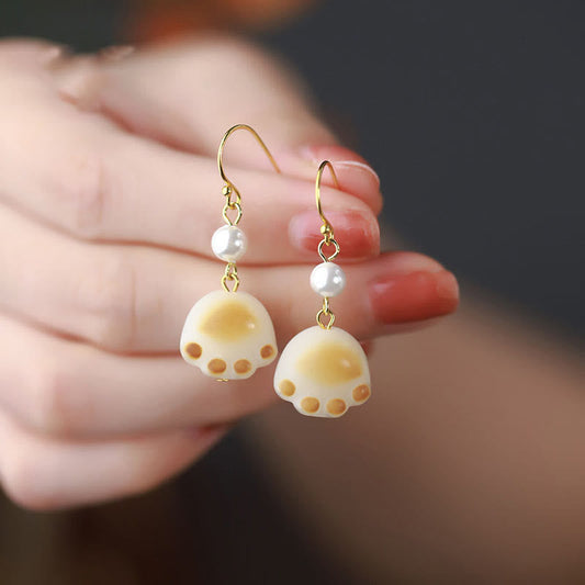 Mythstone Bodhi Seed Lovely Cat Paw Claw Peace Dangle Drop Earrings