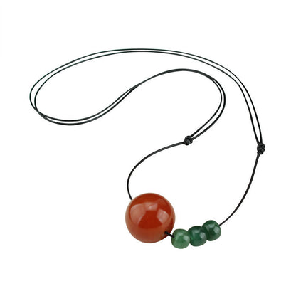 Mythstone Red Agate Green Aventurine Green Bodhi Seed Bead Calm Leather Rope Necklace Pendant