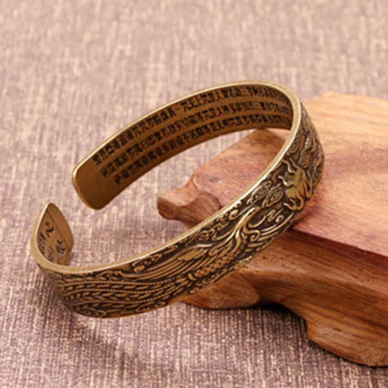 Mythstone 2Pcs Om Mani Padme Hum Dragon Phoenix Copper Leather Peace Cuff Bracelet Bangle