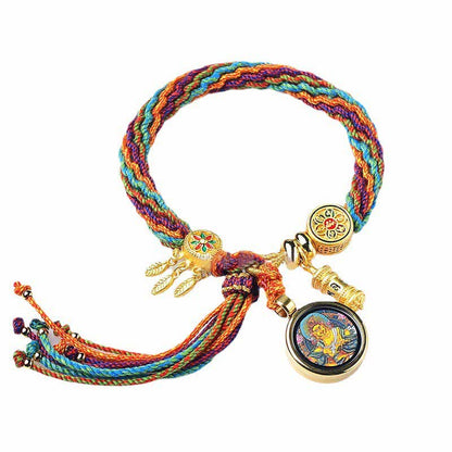 Mythstone Tibetan Luck Reincarnation Knot Prayer Wheel Dream Catcher Braid String Bracelet