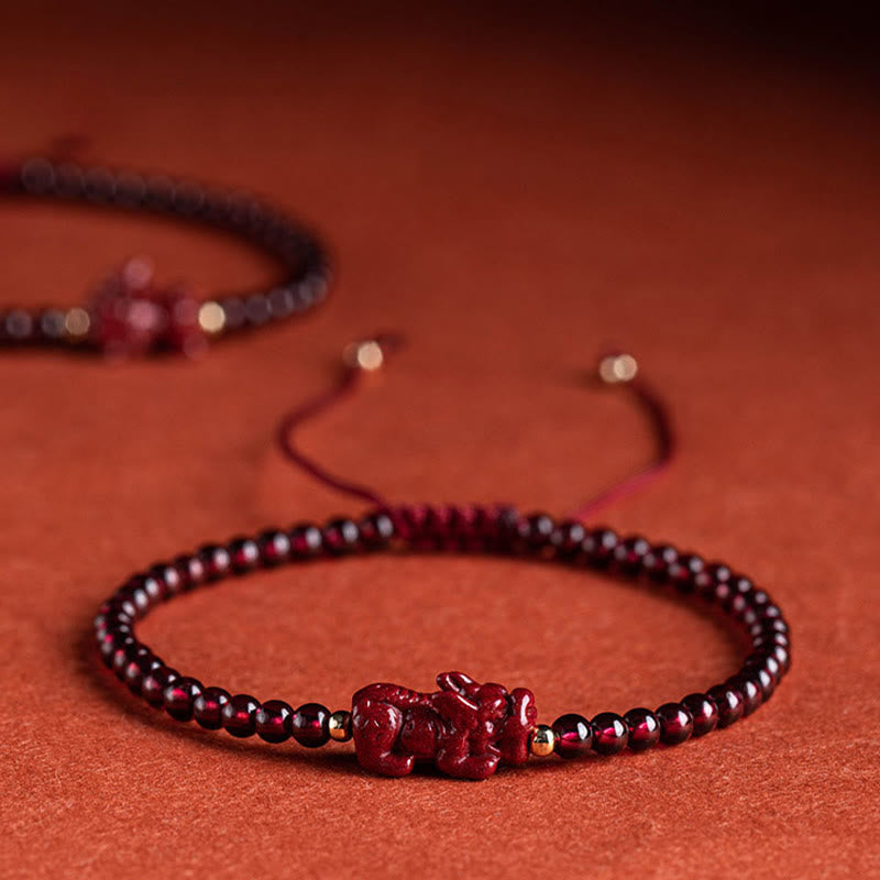 Mythstone Garnet Cinnabar PiXiu Blessing Calm String Bracelet