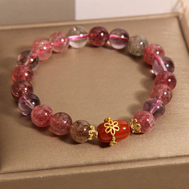 Mythstone Natural Super Seven Crystal Red Agate Positivity Bracelet