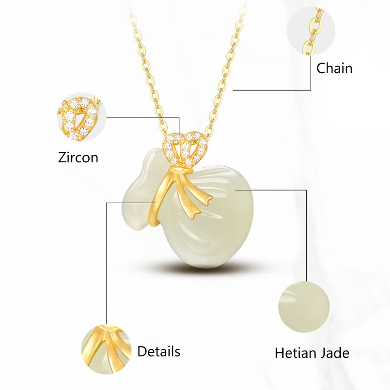 Mythstone Natural Hetian White Jade Luck Money Bag Necklace Pendant