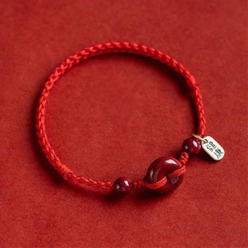 MythStone Handmade Cinnabar Peace Buckle Safe and Healthy Charm Blessing String Bracelet Anklet