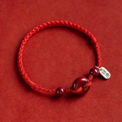 Mythstone Handmade Cinnabar Peace Buckle Safe and Healthy Charm Blessing String Bracelet Anklet