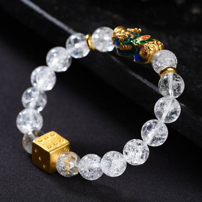 Pulsera de riqueza con dados de cristal blanco Pixiu que cambia de color Mythstone 