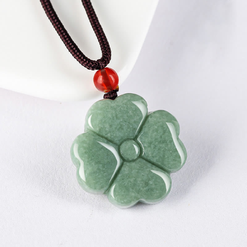 Mytthstone Natural Lucky Four Leaf Clover Jade Prosperity Necklace Pendant