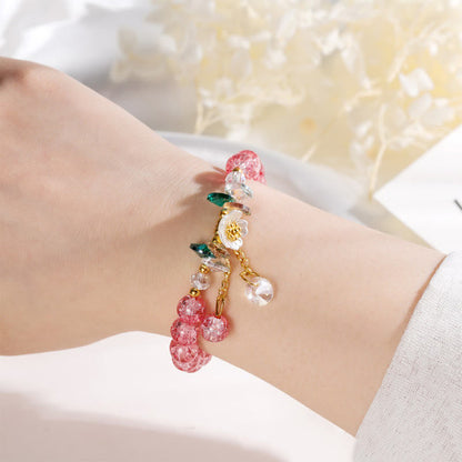 Mythstone Simple Design Flower Charm Glass Bead Bracelet