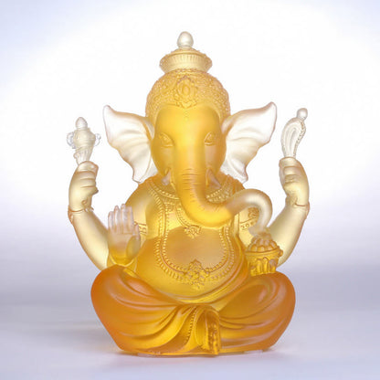 Mythstone Handmade Ganesh Ganpati Elephant Figurine Liuli Crystal Art Piece Protection Statue Home Decoration