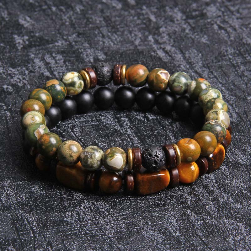 Mythstone 2PCS Healing Crystal Emperor Stone Tiger Eye Bead Bracelet