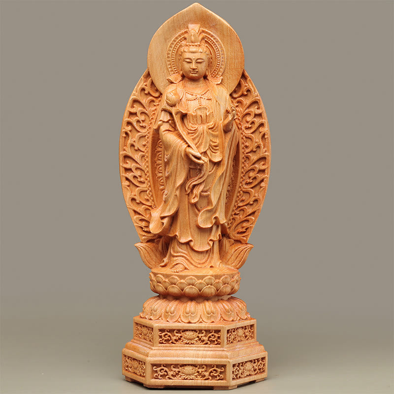 Mythstone Handcrafted Mahasthamaprapta Bodhisattva Thuja Sutchuenensis Wood Optimistic Decoration