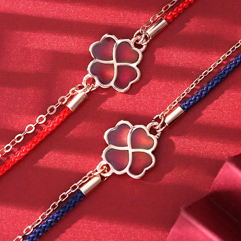 Mythstone 925 Sterling Silver Color-changing Four Leaf Clover Luck Protection Red String Bracelet