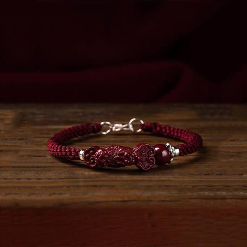 Mythstone Handcrafted PiXiu Cinnabar Wealth Luck Braided Bracelet