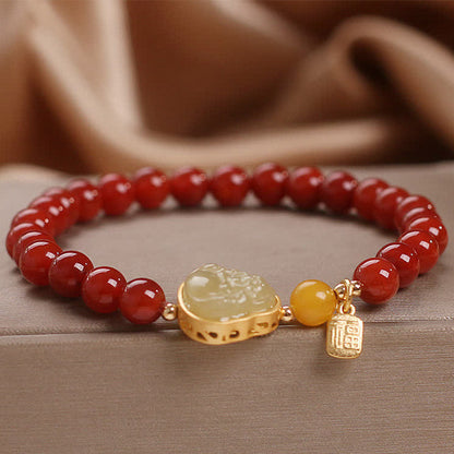 MythStone Laughing Buddha Red Agate Jade Confidence Bracelet