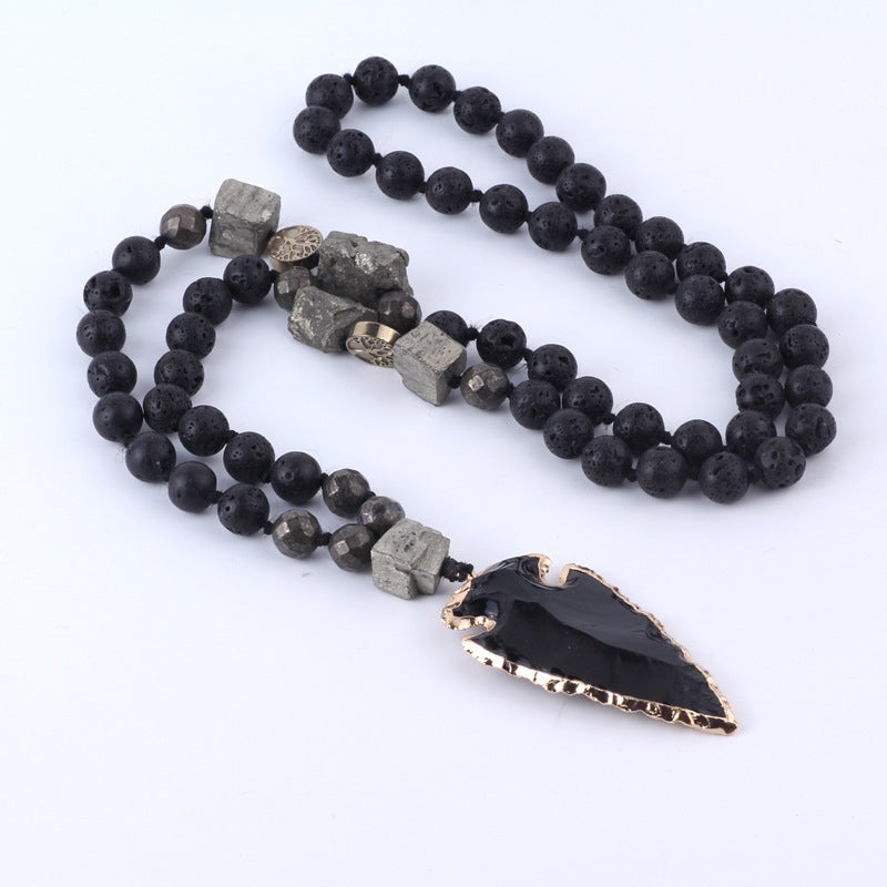 Mythstone Natural Lava Rock Yoga Meditation Necklace Arrow Pendant