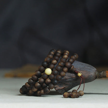 Mythstone 999 Gold Tarakan 108 Mala Beads Agarwood Amber Ward Off Evil Spirits Bracelet