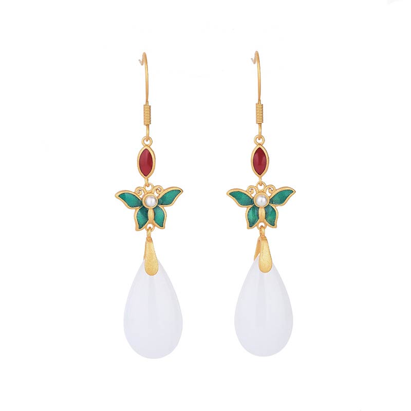 Mythstone FengShui White Jade Luck Drop Earrings