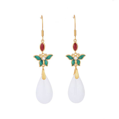 Mythstone FengShui White Jade Luck Drop Earrings