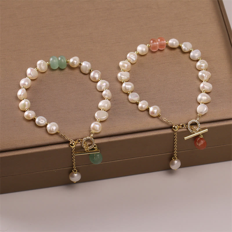 Mythstone Pearl Green Strawberry Quartz Bead Healing Chain Bracelet