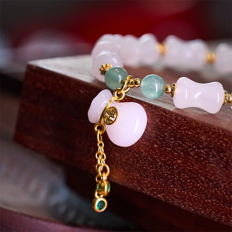 Mythstone Natural White Golden Silk Jade Bamboo Pattern Wealth Lucky Bag Fu Character Bracelet