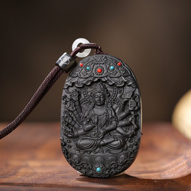 Mythstone Chinese Zodiac Natal Buddha Agarwood Om Mani Padme Hum Lotus Peace Necklace Pendant