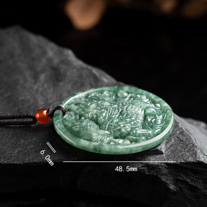 Mythstone Natural Jade Kirin Abundance String Necklace Pendant