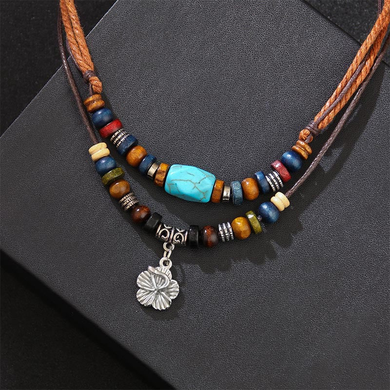 Mythstone Turquoise Small Flower Protection Double Layer Necklace Pendant Bracelet