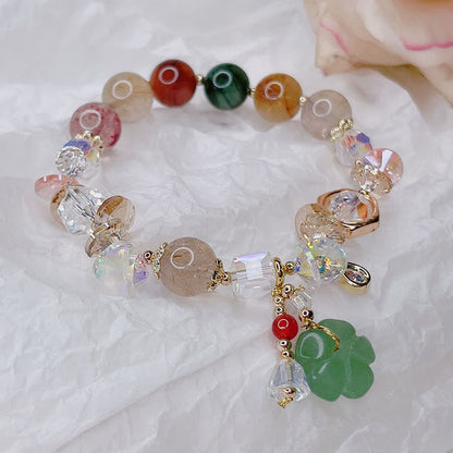 Mythstone Colorful Gemstone Green Aventurine Flower Bead Luck Bracelet