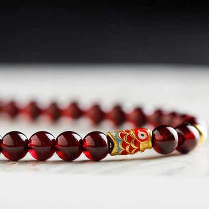 Mythstone 999 Gold Koi Fish Natural Garnet Protection Bracelet