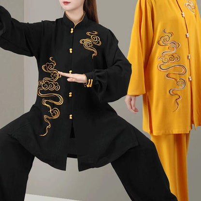 Mythstone Auspicious Clouds Embroidery Meditation Prayer Spiritual Zen Tai Chi Qigong Practice Unisex Clothing Set