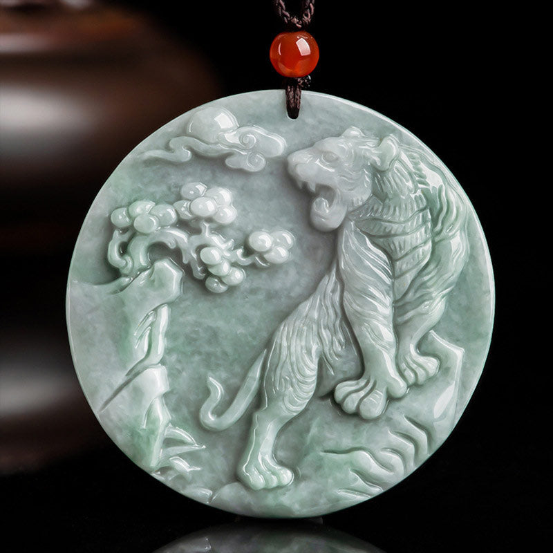 Mythstone Chinese Zodiac Tiger Jade Protection Necklace String Pendant