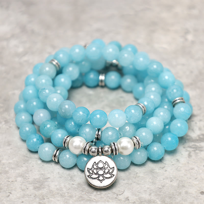 MythStone Natural Amazonite Stone Healing Lotus Mala Bracelet