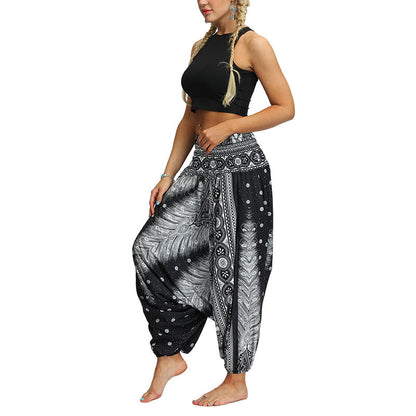 Mythstone Boho Feather Yoga Pants Hippie Harem Trousers Sports Fitness Dance Women's Pants