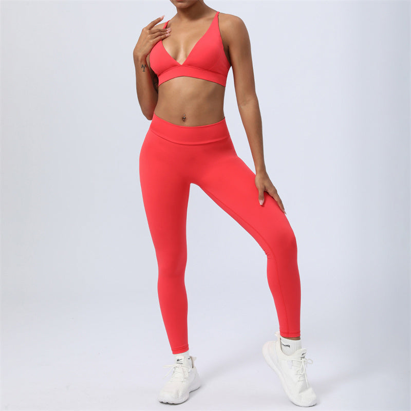 Mythstone 2Pcs Backless Criss-Cross Strap Design Top Bra Shorts Leggings Pants Fitness Yoga Outfit Set