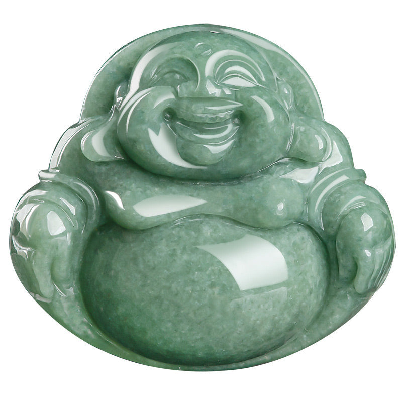 Mythstone Laughing Buddha Cyan Jade Harmony Necklace String Bead Pendant